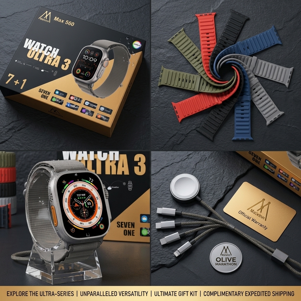 Maixinn Max 560 Watch Ultra 3 Smartwatch – AMOLED Display with 7+1 Straps Kit image 3