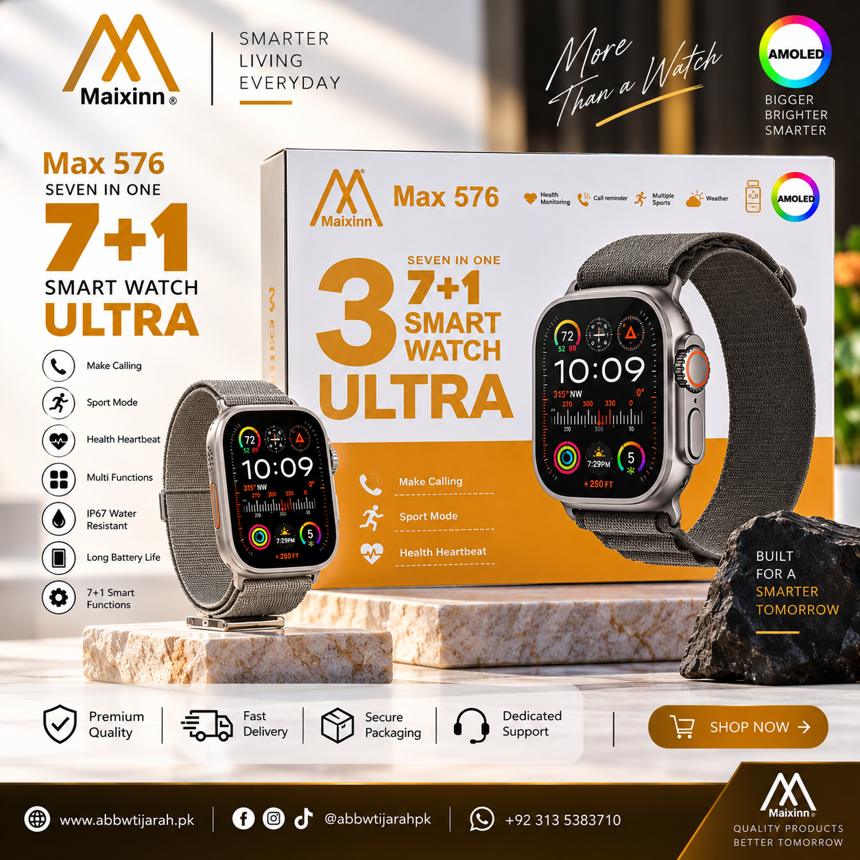 Maixinn Max 576 Ultra 3 Smartwatch – AMOLED Display with 7+1 Straps Set image 2