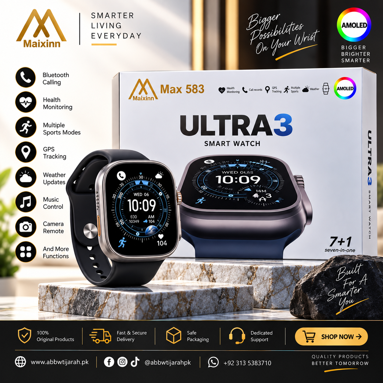 Maixinn Max 583 Ultra 3 Smartwatch – AMOLED Display with GPS Tracking & 7+1 Straps Set image 3