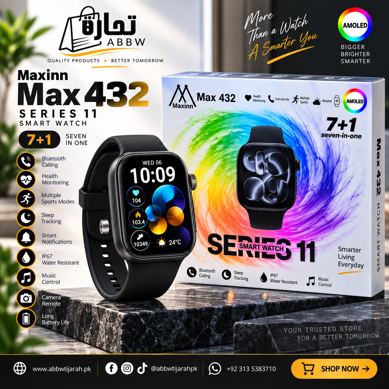 Maixinn Max 432 Series 11 Smartwatch – AMOLED Display with 7+1 Straps Set image 2